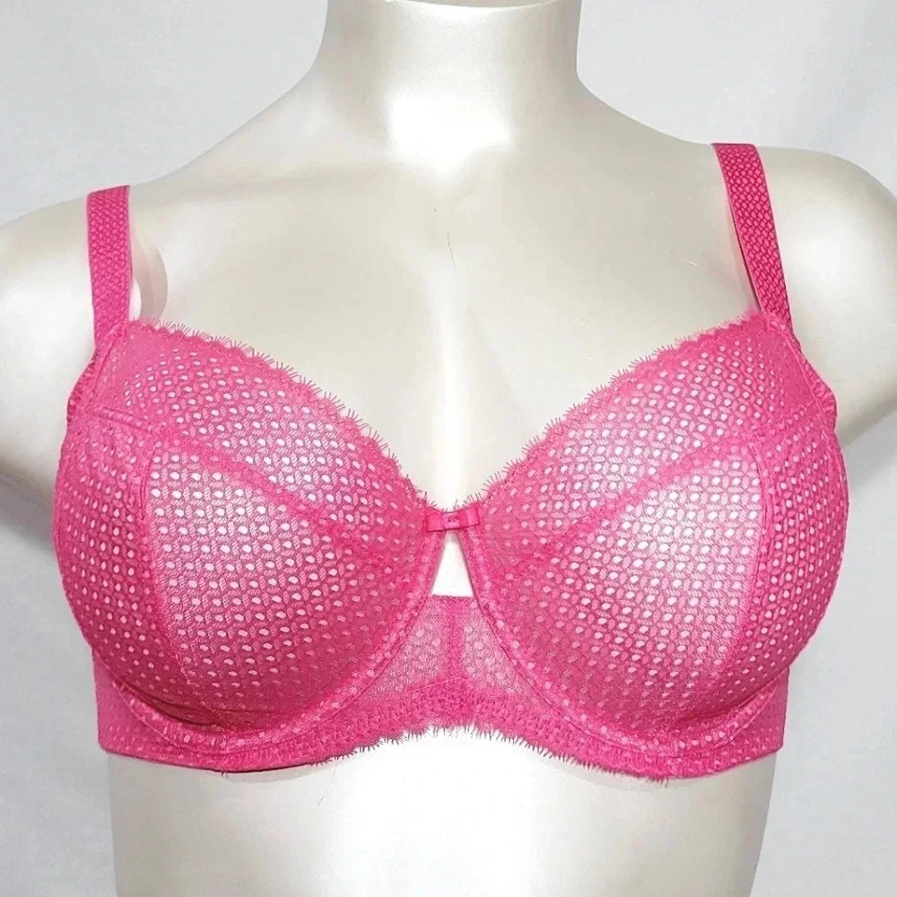 42D Paramour 115048 Dahlia‎ 4-Part Cup Geo Lace UW Bra Fandango Pink NWT